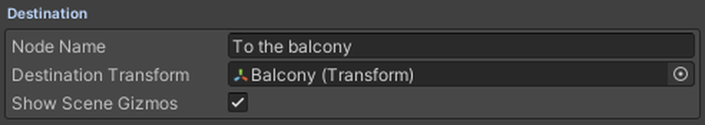 The Destination block: the transform and Show Scene Gizmos.