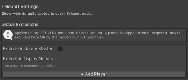 Teleport Settings: exclusions that apply to every Teleport node.